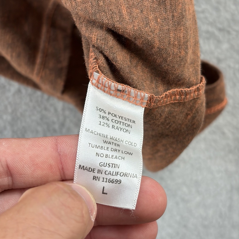 Gustin T Shirt Mens Large Rust Brown Slub Cotton Blend Blank Crewneck Tee USA - Picture 6 of 8